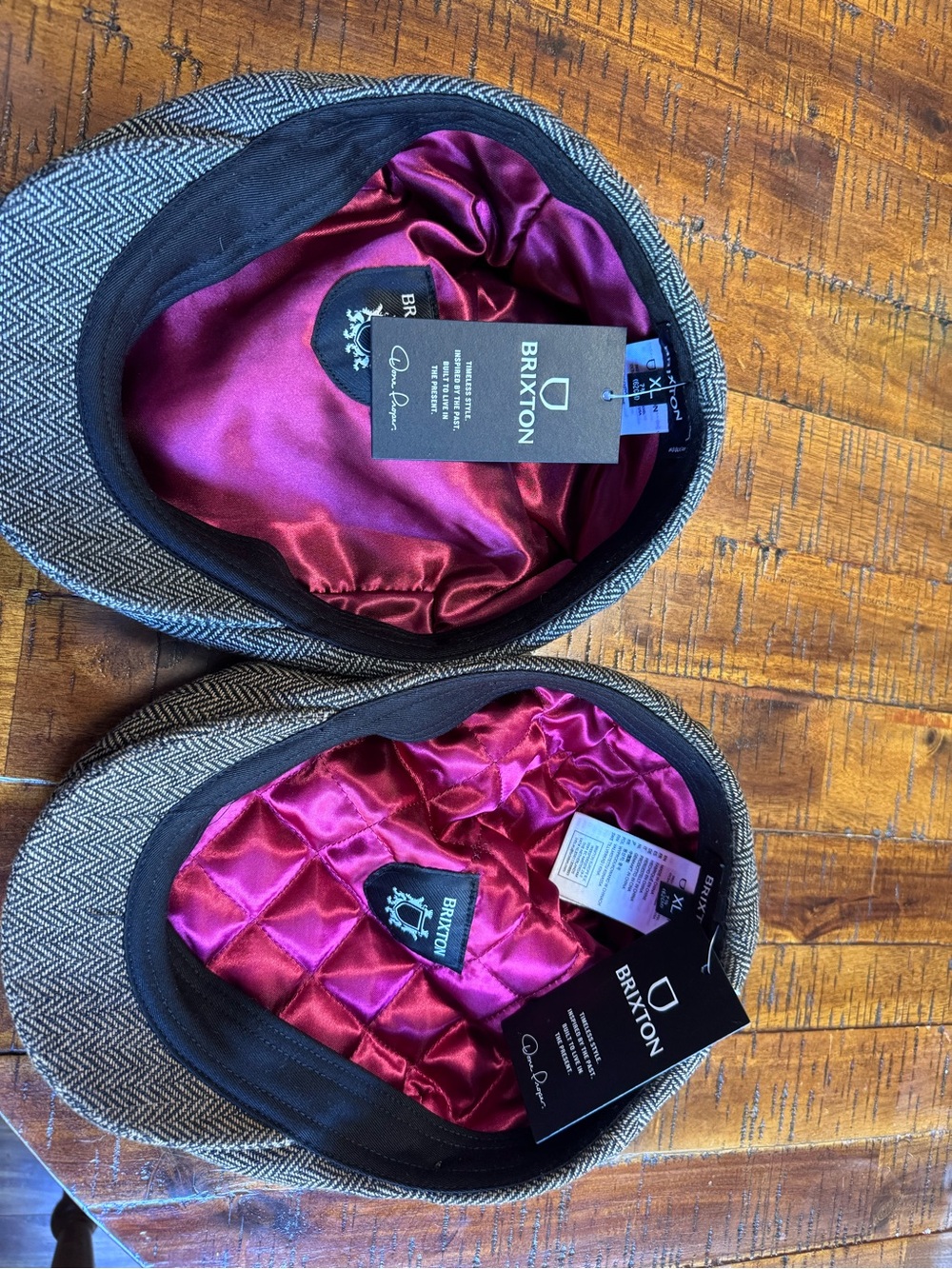 Brixton Men's Herringbone Newsboy Cap with Magenta Satin Lining